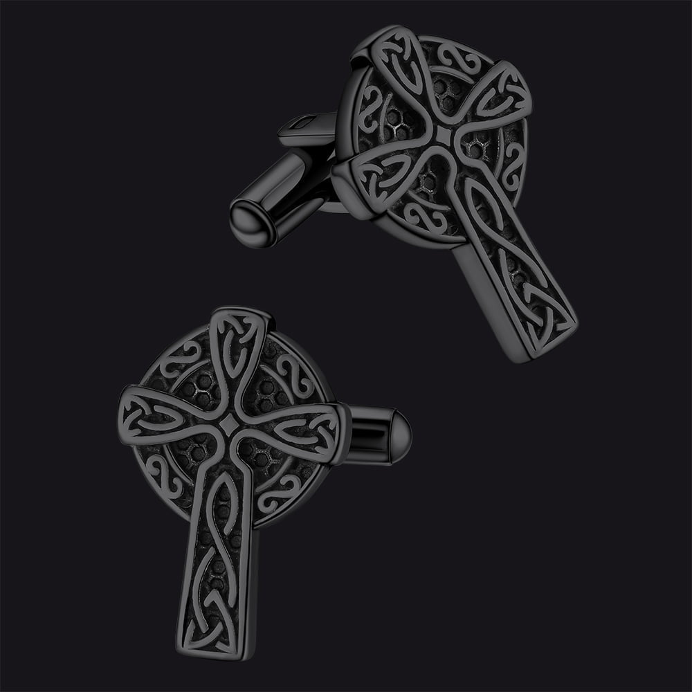 Irish Celtic Cross Cufflinks in Stainless Steel for Men