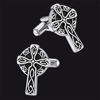Irish Celtic Cross Cufflinks in Stainless Steel for Men