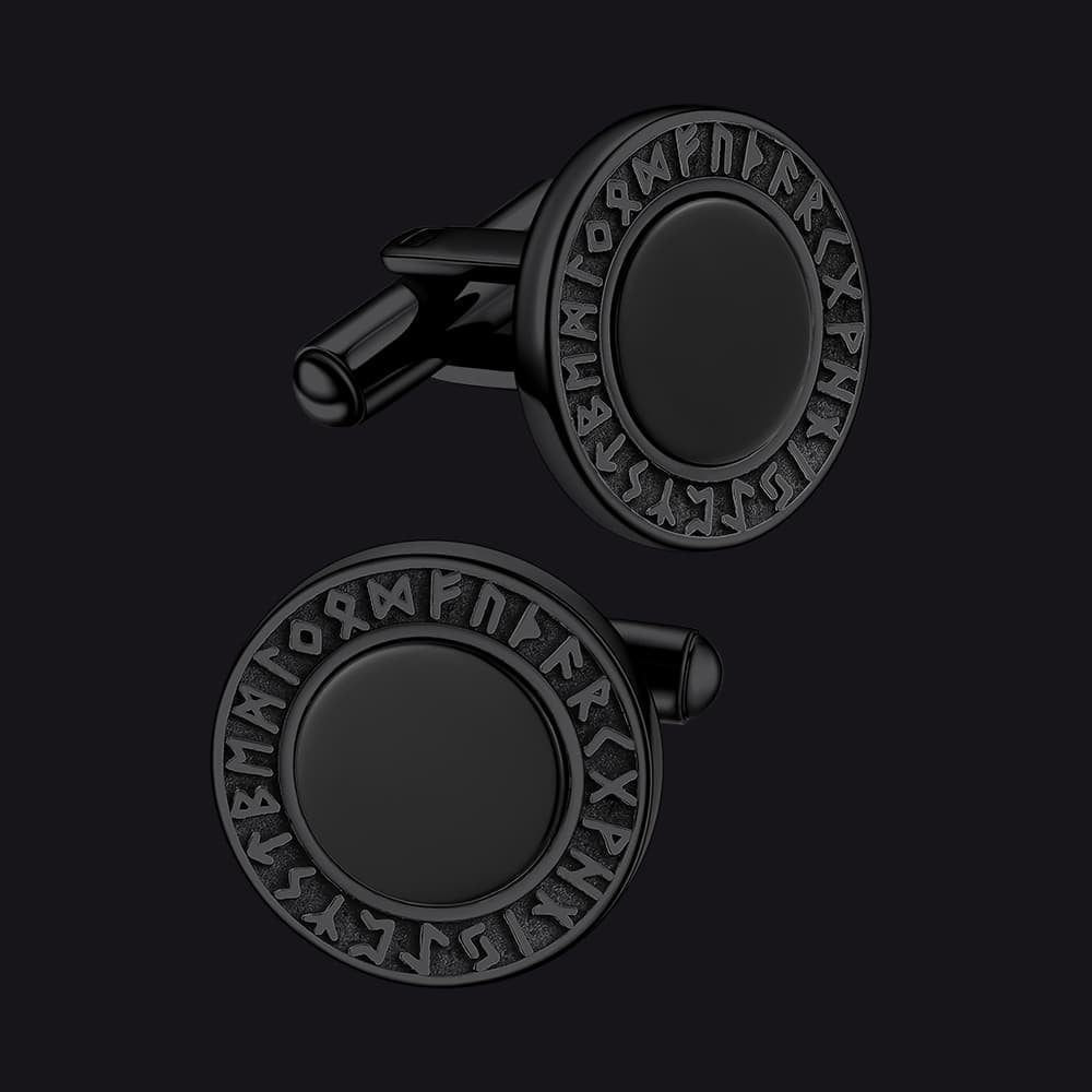Men's Black Onyx Cufflinks with Viking Rune