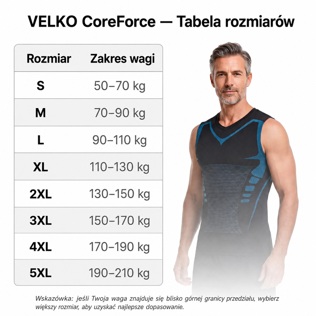 VELKO CoreForce — tabela rozmiarów